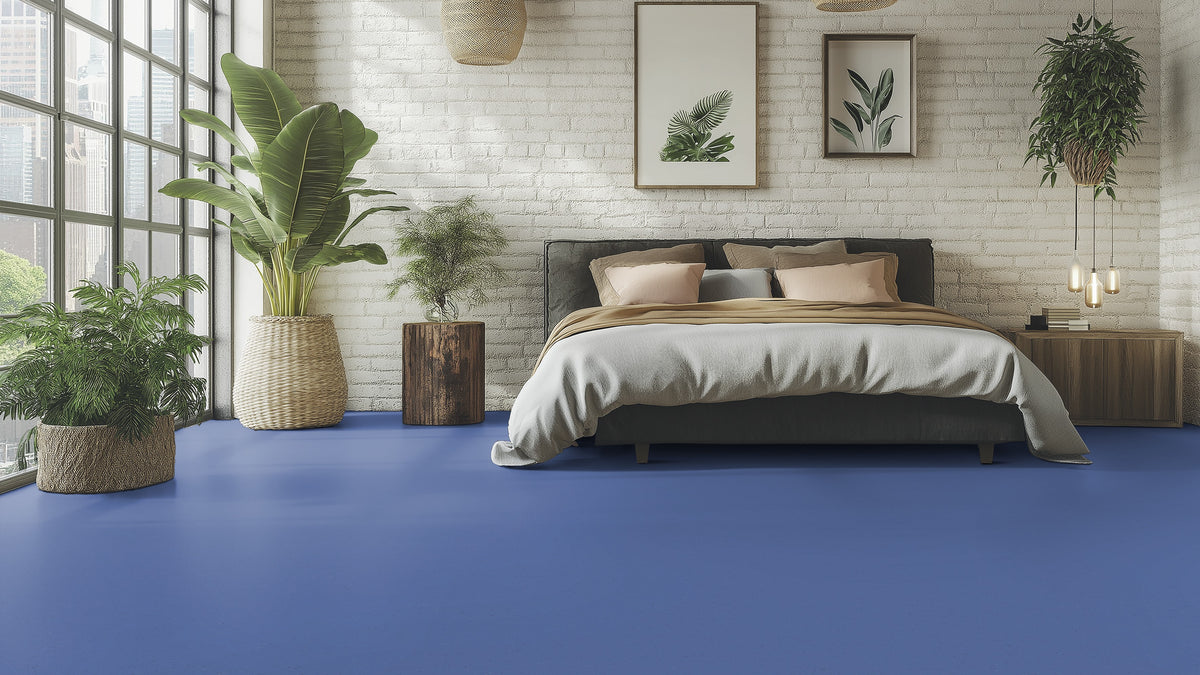 Ulvenaro Linoleumboden 200cm | Farbe: Kornblumenblau | Raumbild 1 (Beispielbild, Farbe kann abweichen)