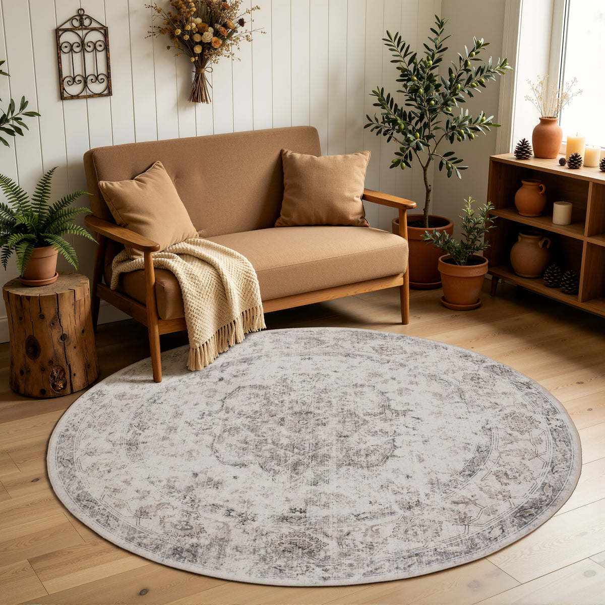 Inka 1141 Beige Kurzflor Teppich waschbar