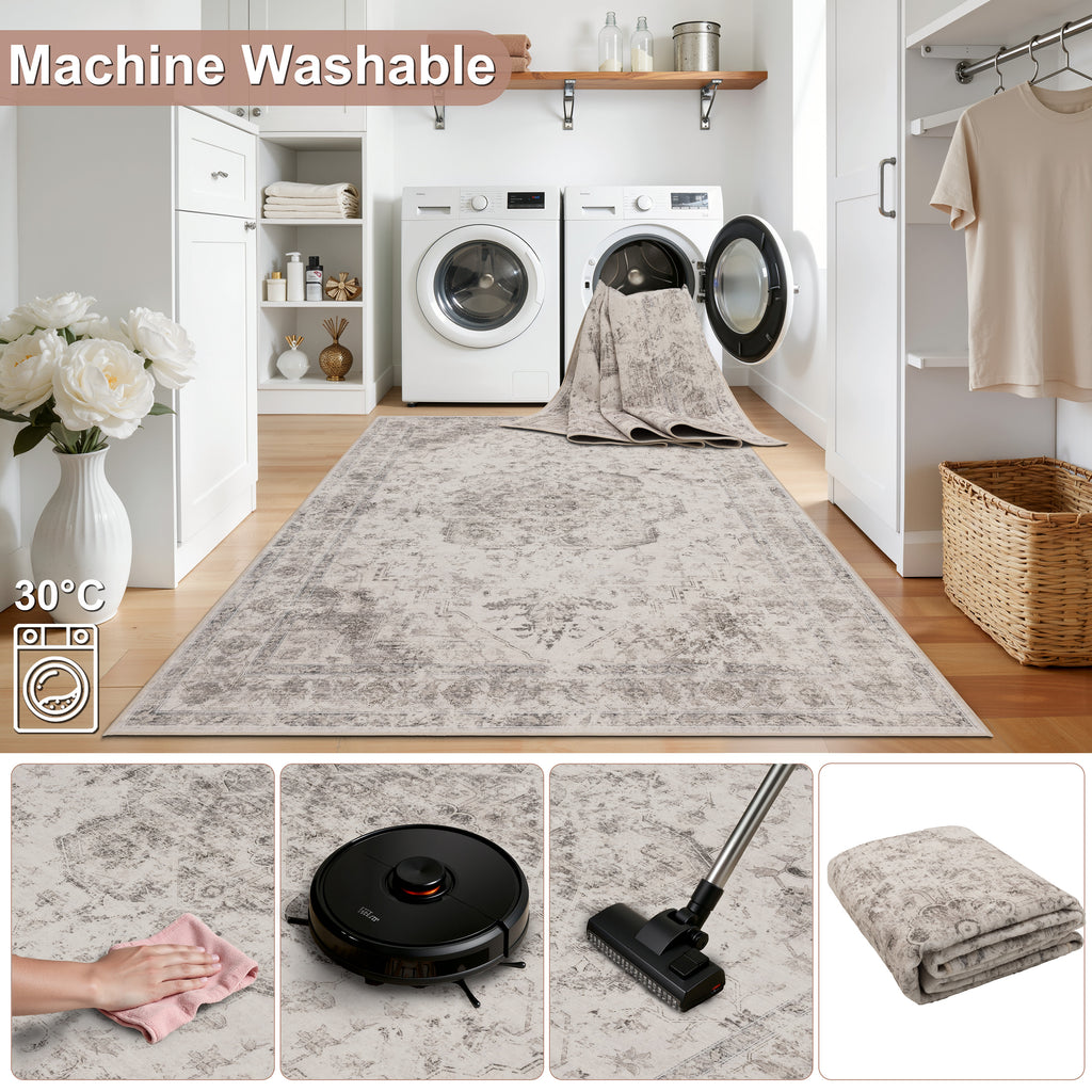 Inka 1141 Beige Kurzflor Teppich waschbar