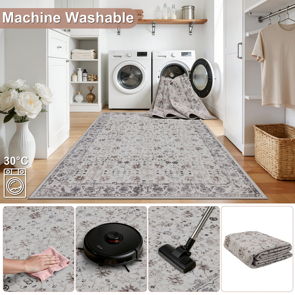 Inka 1142 Creme Kurzflor Teppich waschbar