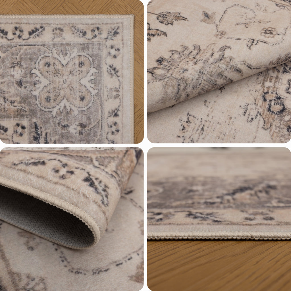 Inka 1143 Beige Kurzflor Teppich waschbar