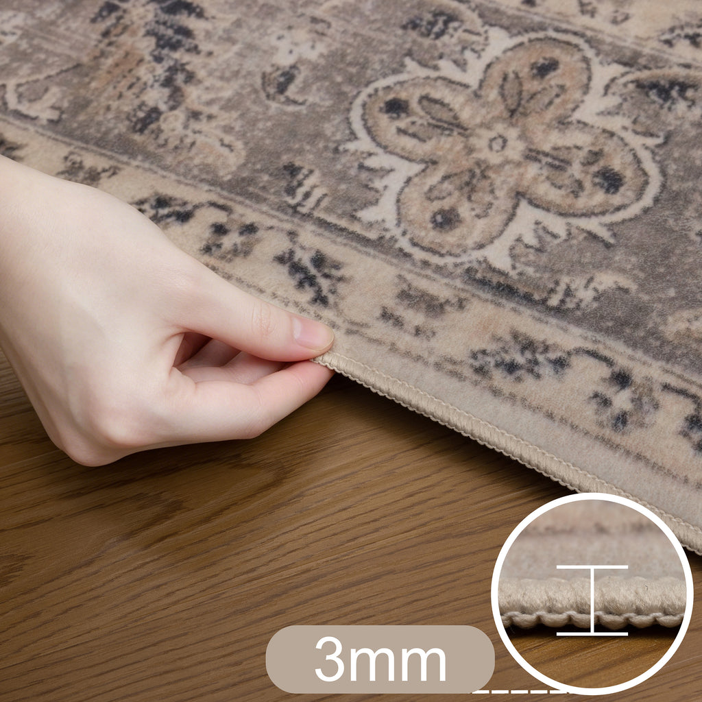 Inka 1143 Beige Kurzflor Teppich waschbar