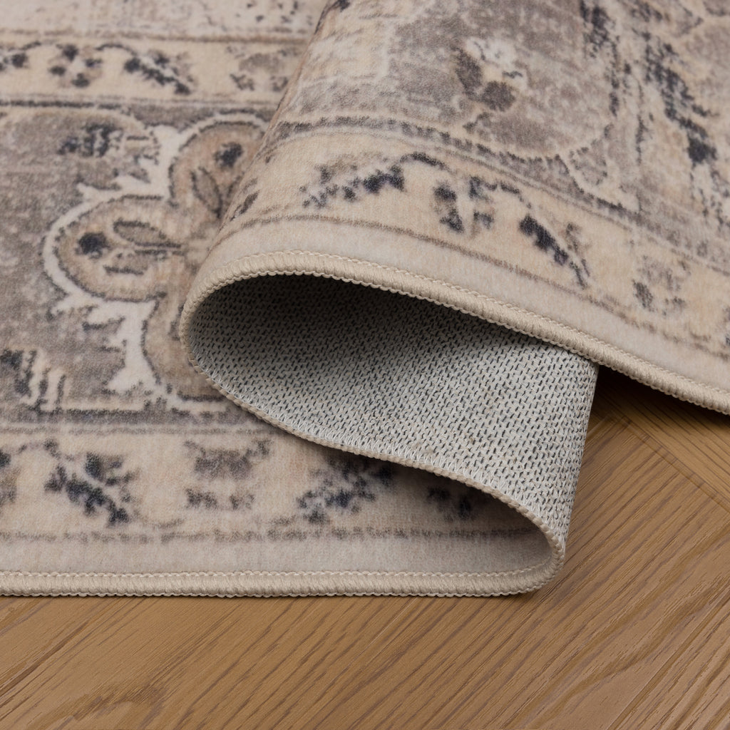 Inka 1143 Beige Kurzflor Teppich waschbar