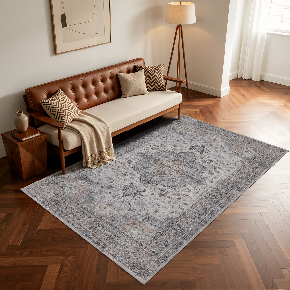 Inka 1144 Beige Kurzflor Teppich waschbar