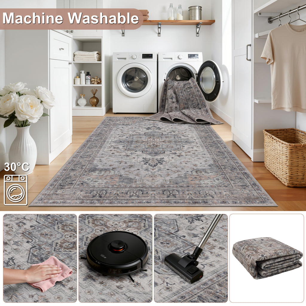 Inka 1144 Beige Kurzflor Teppich waschbar