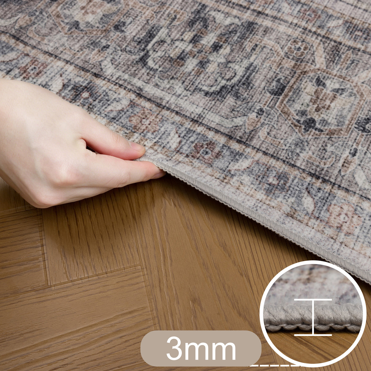 Inka 1144 Beige Kurzflor Teppich waschbar