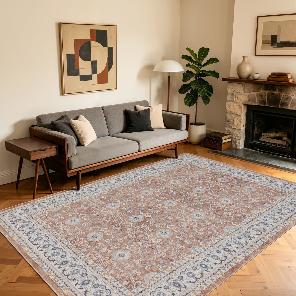 Inka 1145 Terrakotta Kurzflor Teppich waschbar