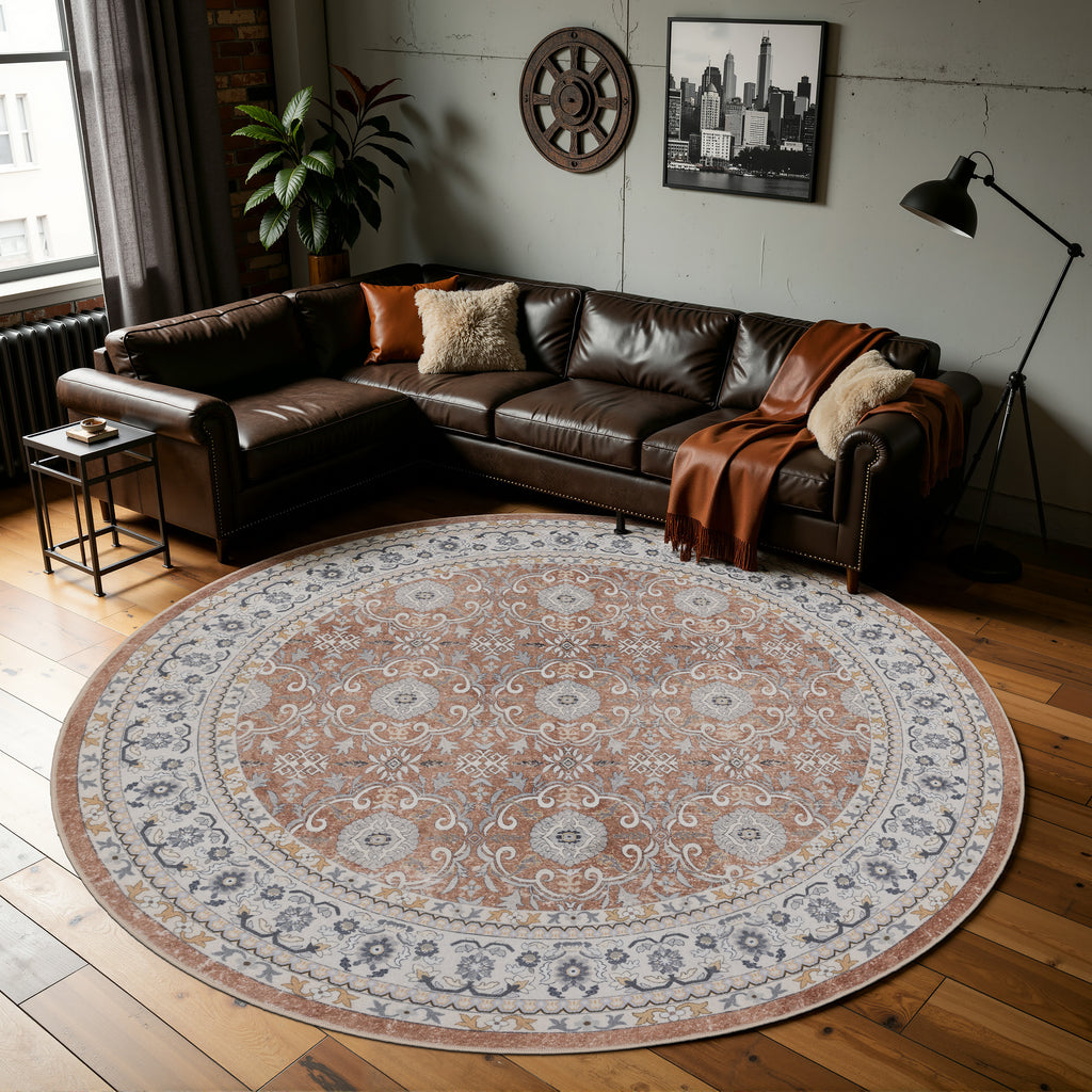 Inka 1145 Terrakotta Kurzflor Teppich waschbar