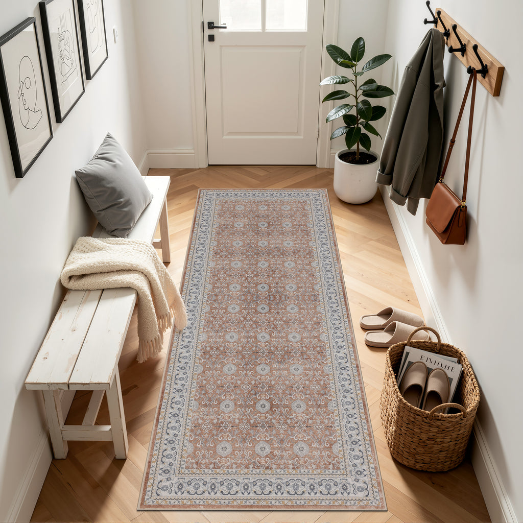 Inka 1145 Terrakotta Kurzflor Teppich waschbar