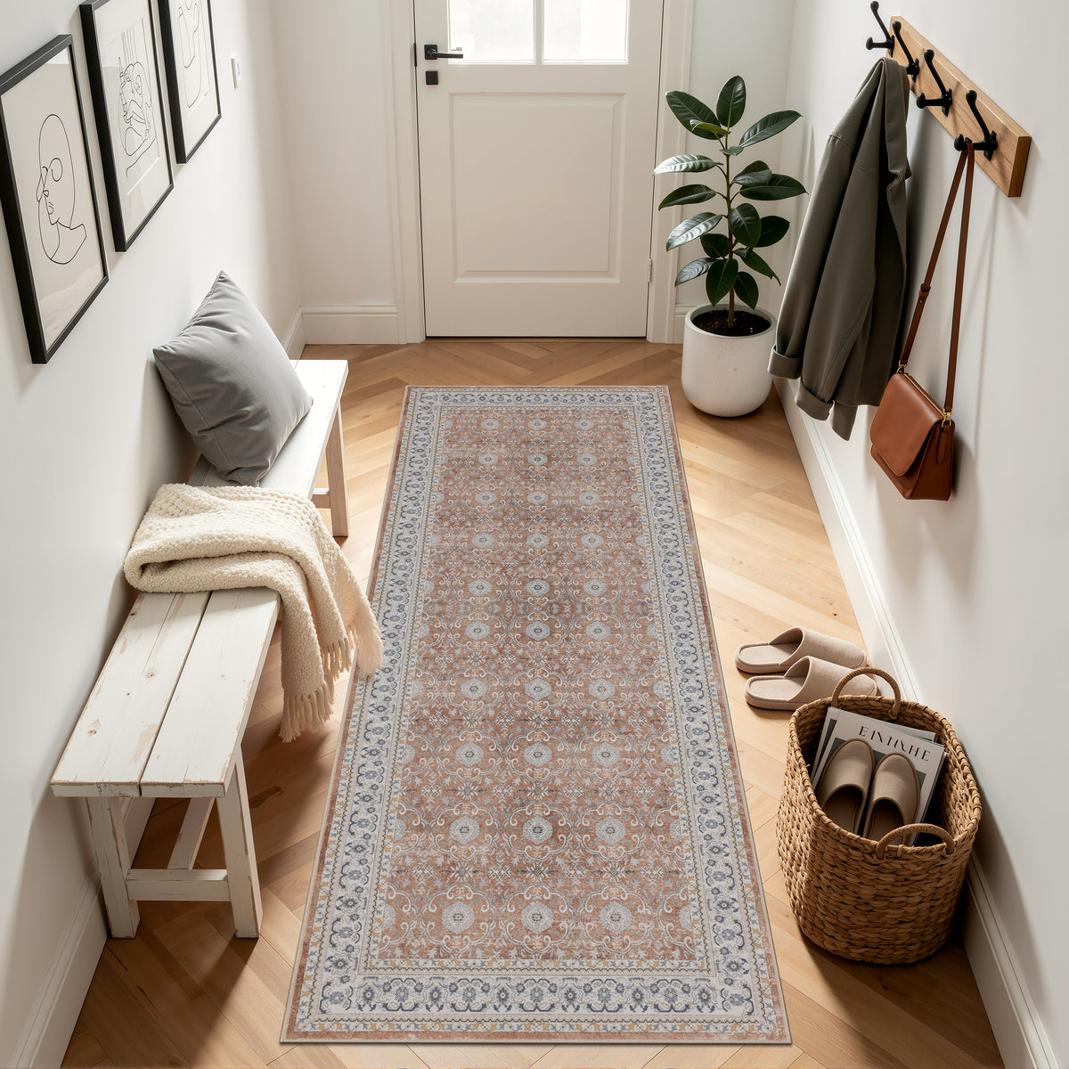 Inka 1145 Terrakotta Kurzflor Teppich waschbar
