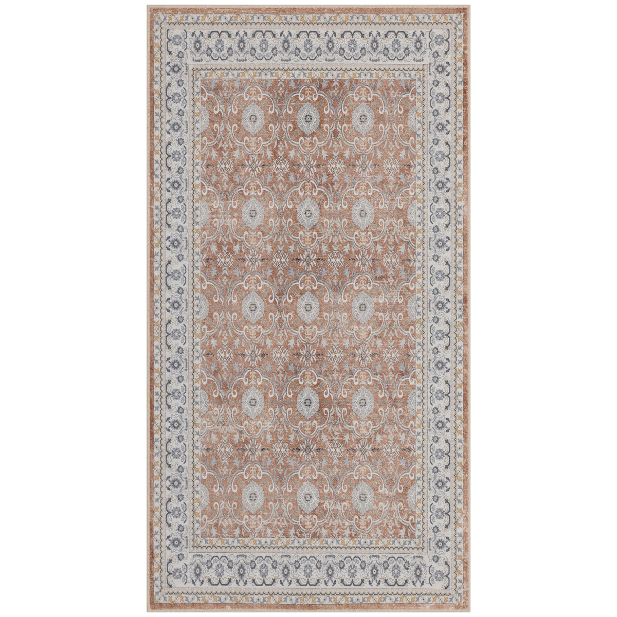 Inka 1145 Terrakotta Kurzflor Teppich waschbar