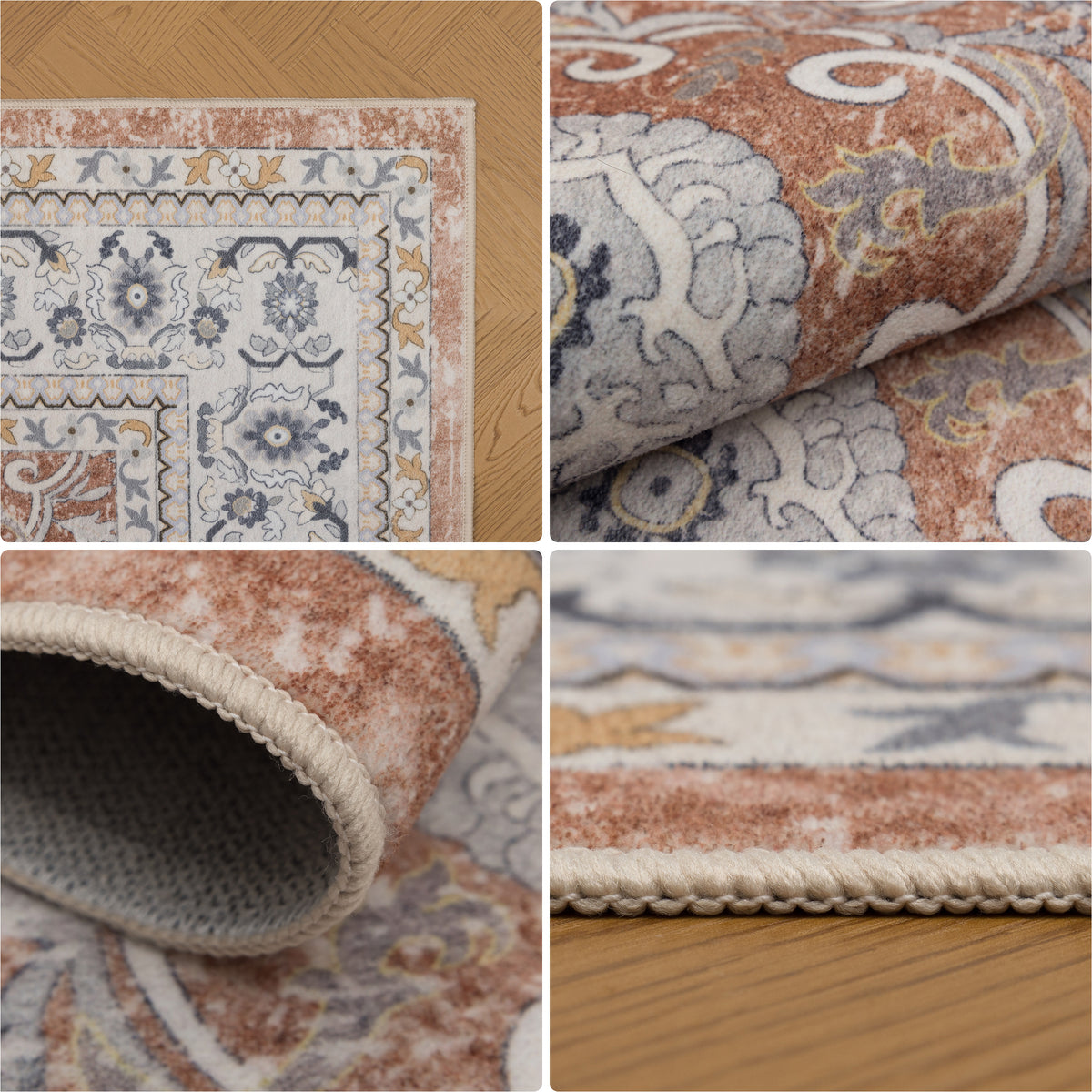 Inka 1145 Terrakotta Kurzflor Teppich waschbar