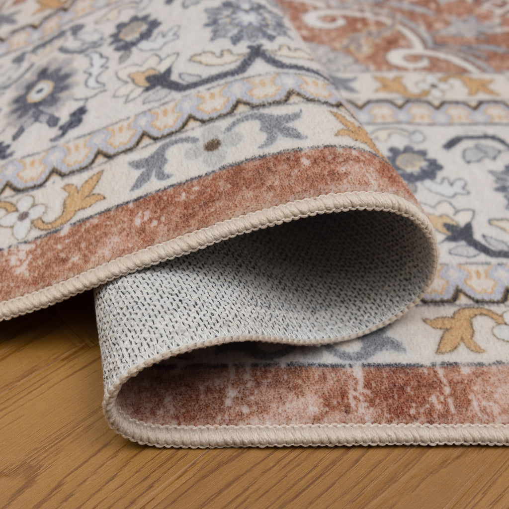 Inka 1145 Terrakotta Kurzflor Teppich waschbar