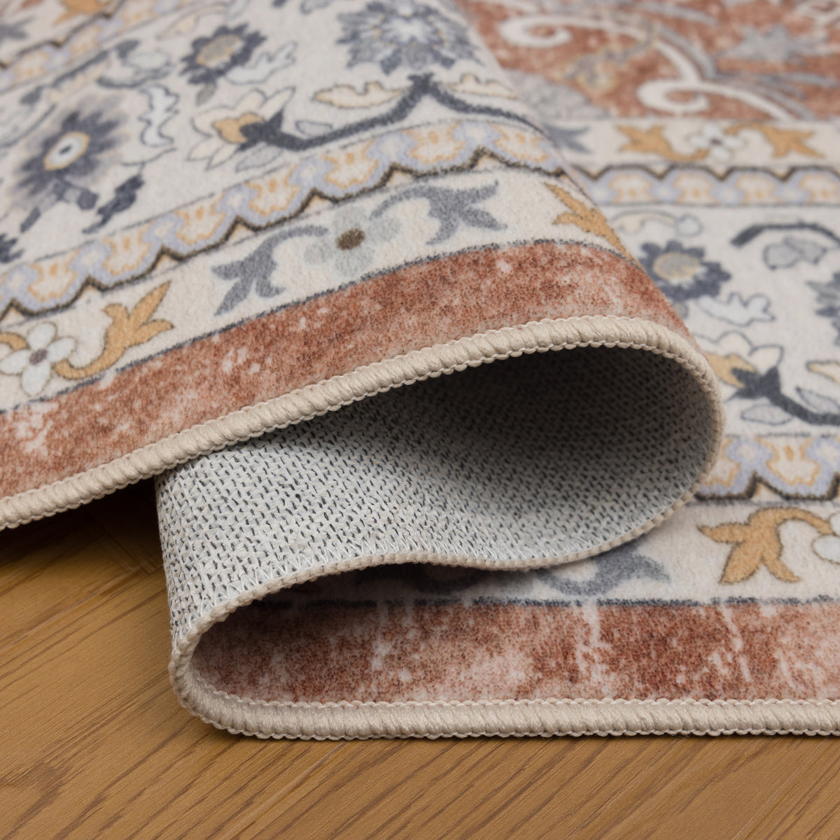 Inka 1145 Terrakotta Kurzflor Teppich waschbar
