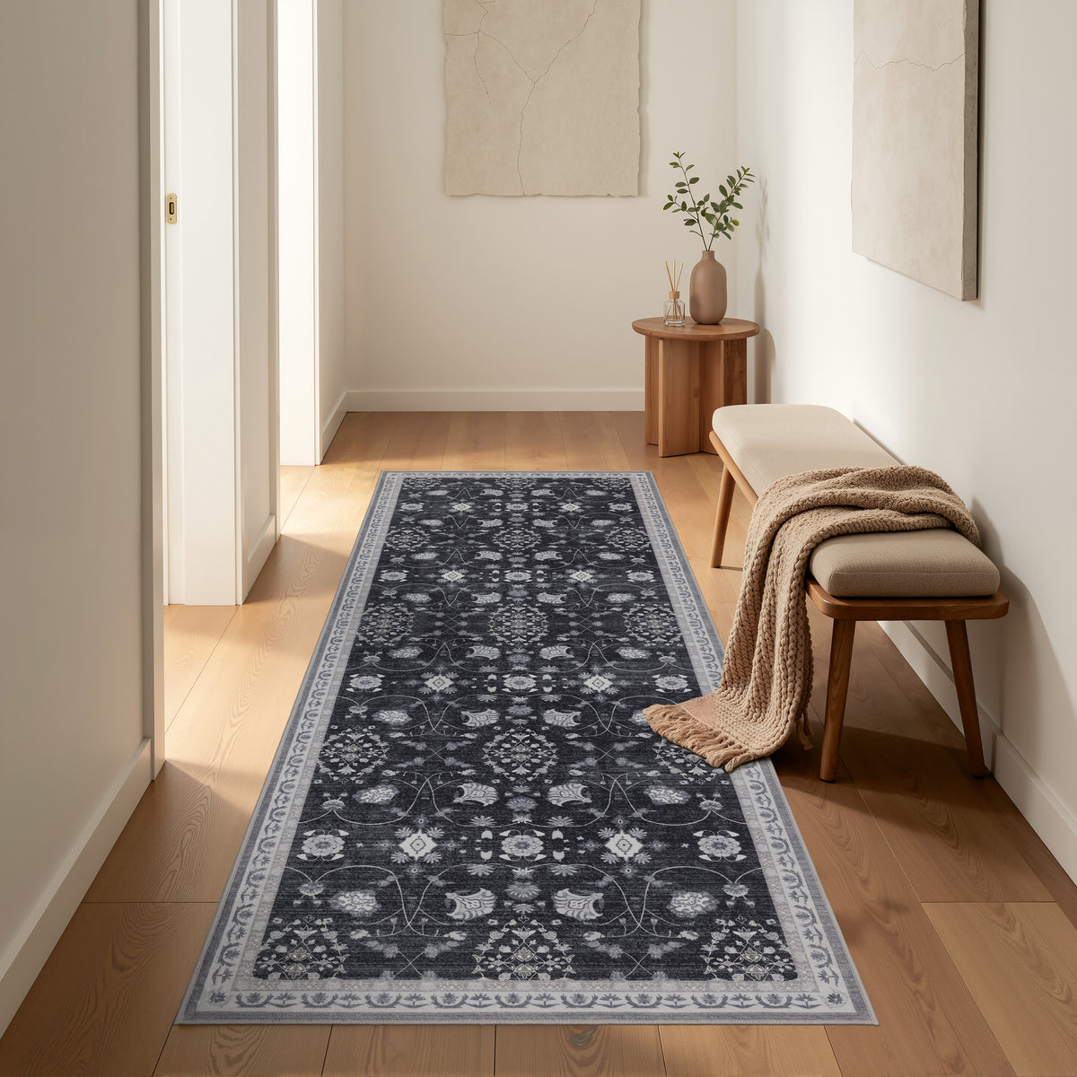 Inka 1146 Schwarz Kurzflor Teppich waschbar