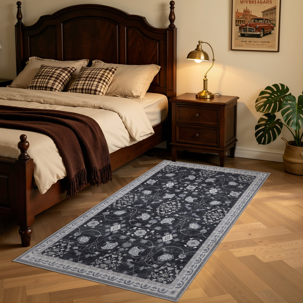 Inka 1146 Schwarz Kurzflor Teppich waschbar