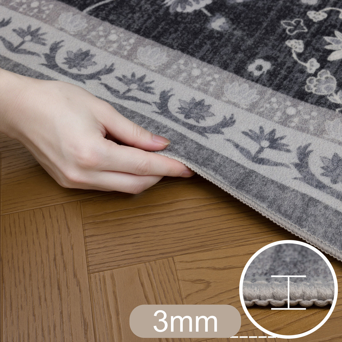 Inka 1146 Schwarz Kurzflor Teppich waschbar