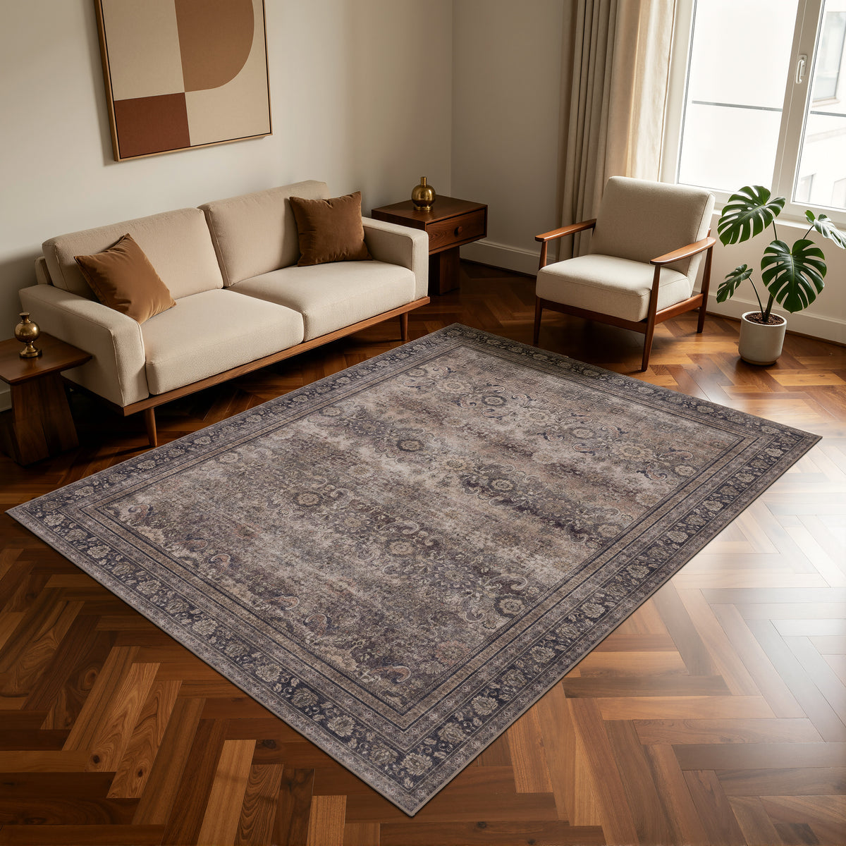 Inka 1147 Braun Kurzflor Teppich waschbar