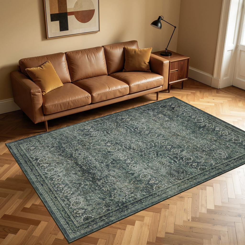 Inka 1148 Grun Kurzflor Teppich waschbar