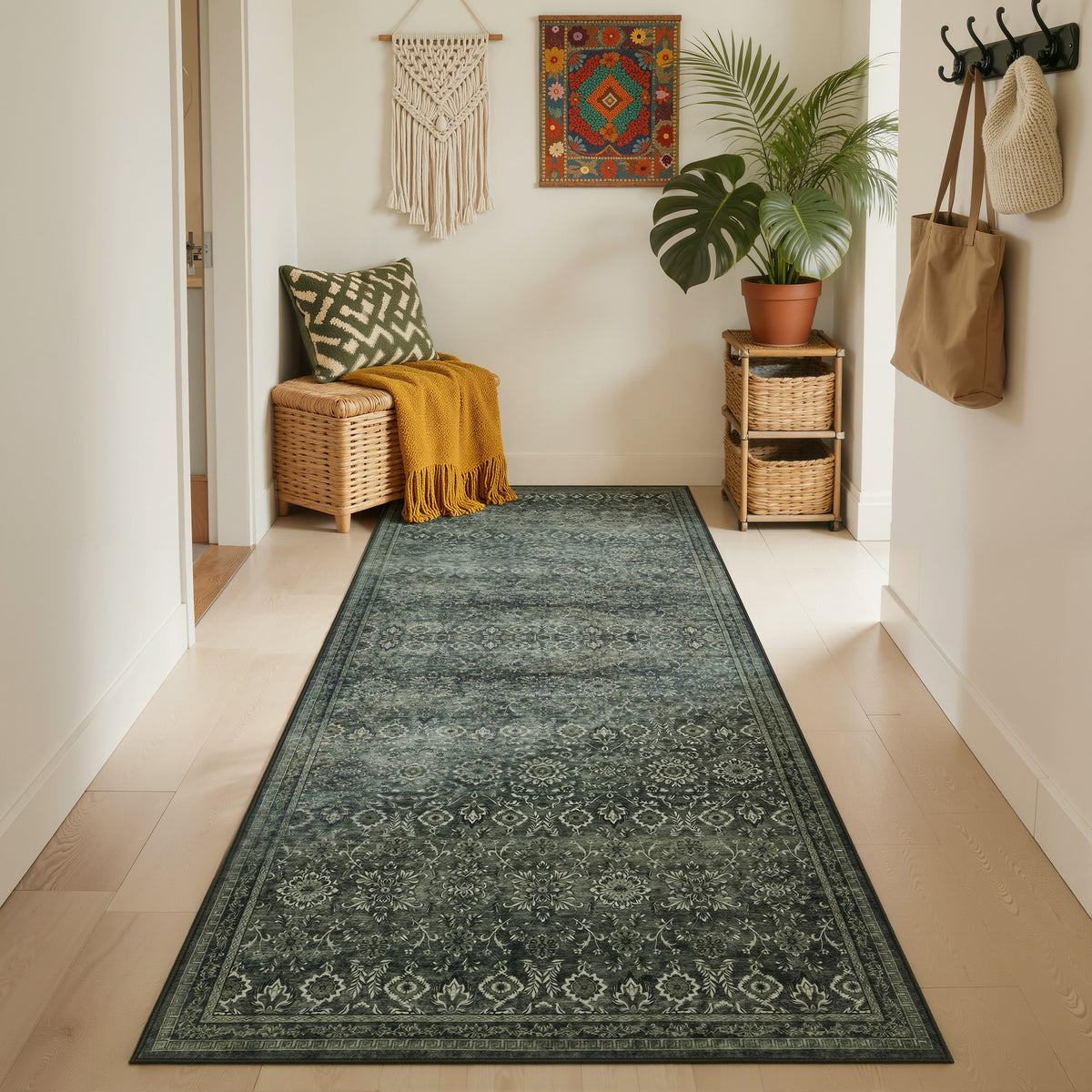 Inka 1148 Grun Kurzflor Teppich waschbar