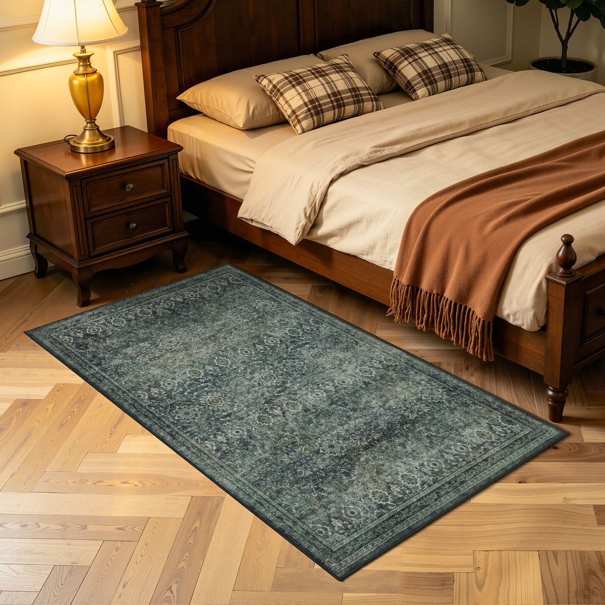 Inka 1148 Grun Kurzflor Teppich waschbar