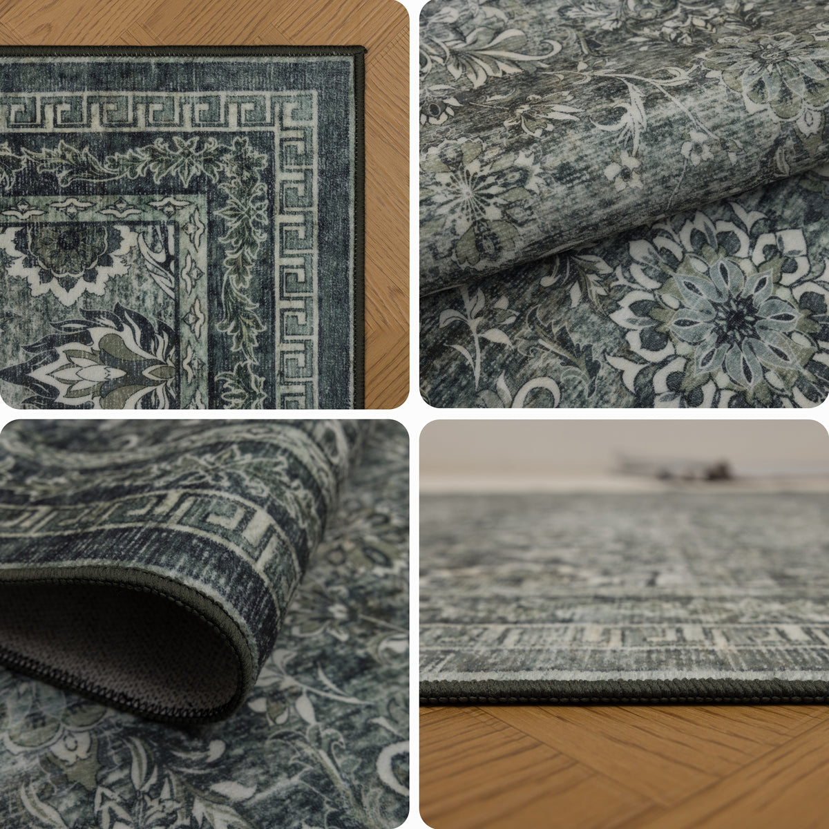 Inka 1148 Grun Kurzflor Teppich waschbar