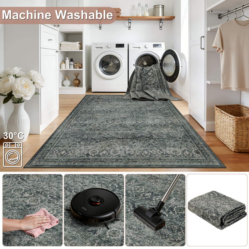 Inka 1148 Grun Kurzflor Teppich waschbar