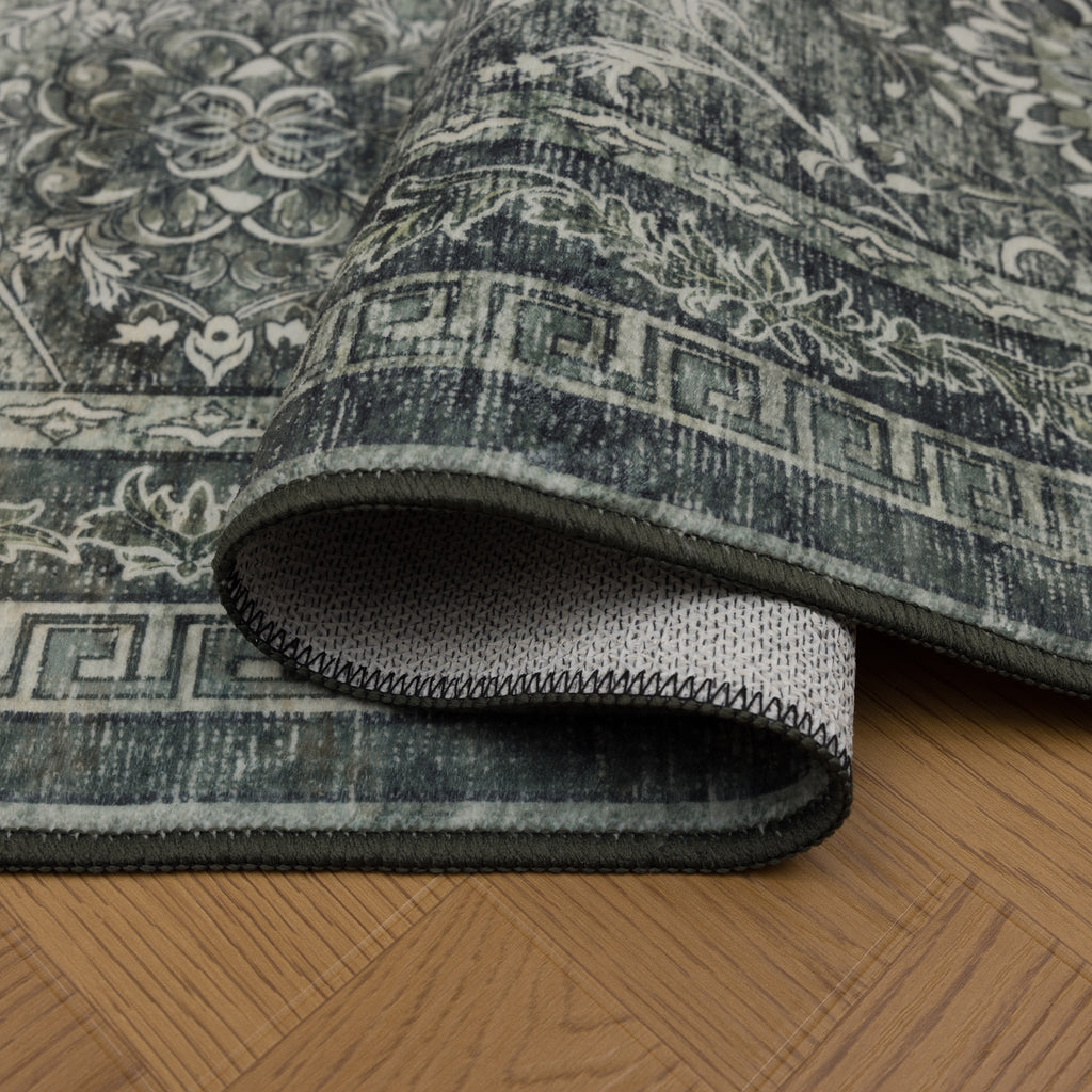 Inka 1148 Grun Kurzflor Teppich waschbar