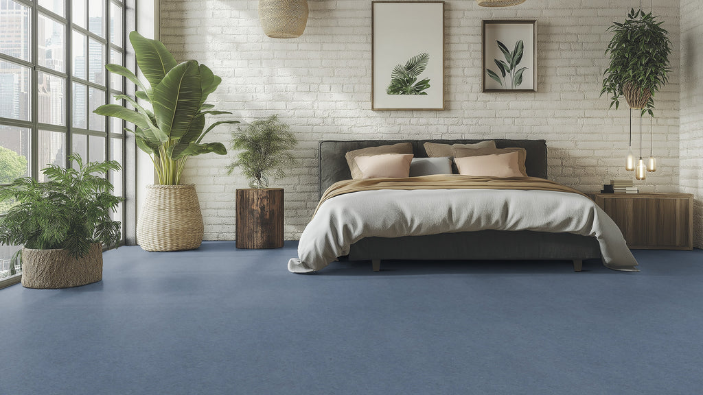 Hyvaleno Linoleumboden 200cm | Farbe: Taubenblau | Raumbild 1 (Beispielbild, Farbe kann abweichen)