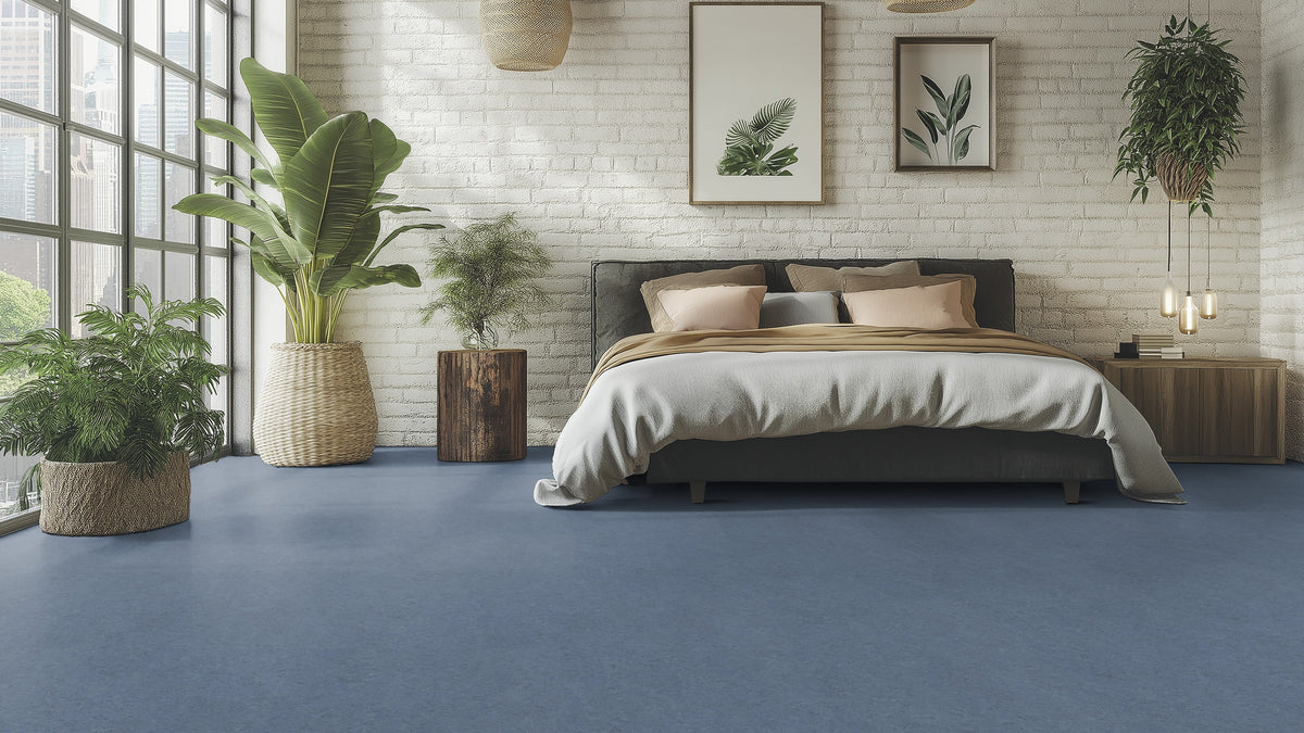Hyvaleno Linoleumboden 200cm | Farbe: Taubenblau | Raumbild 1 (Beispielbild, Farbe kann abweichen)