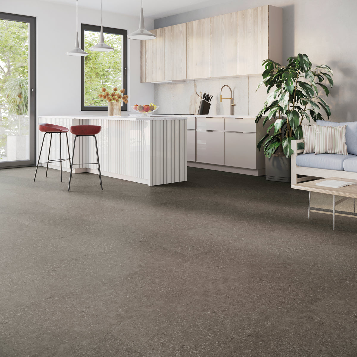 Solenta Beton Venedig Klebevinyl – Raumbeispiel 1