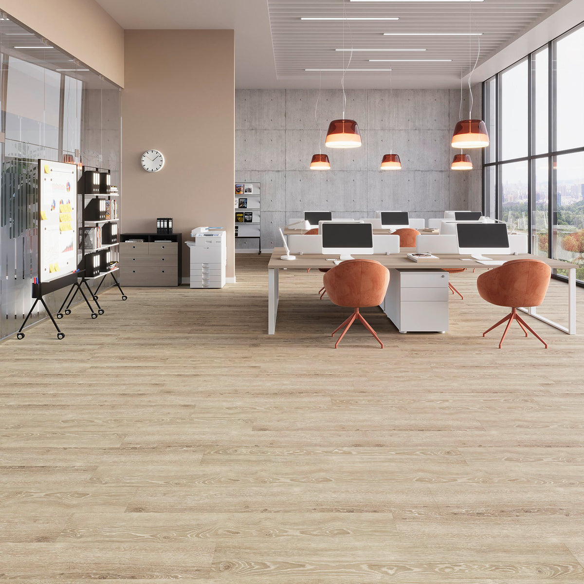 Dornova Eiche Perfekt Elfenbein Klebevinyl – Raumbeispiel 1