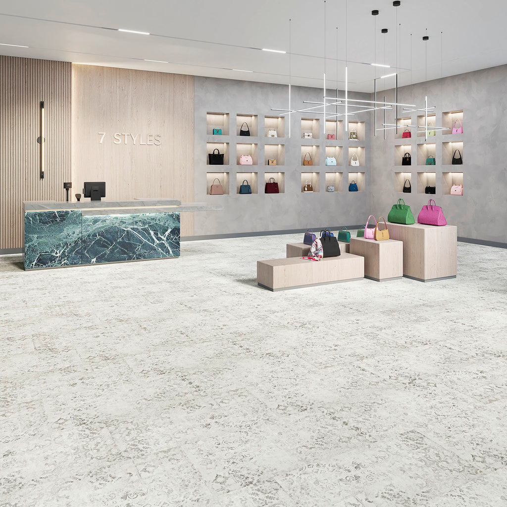 Dornova Patchwork Beige Klebevinyl – Raumbeispiel 1