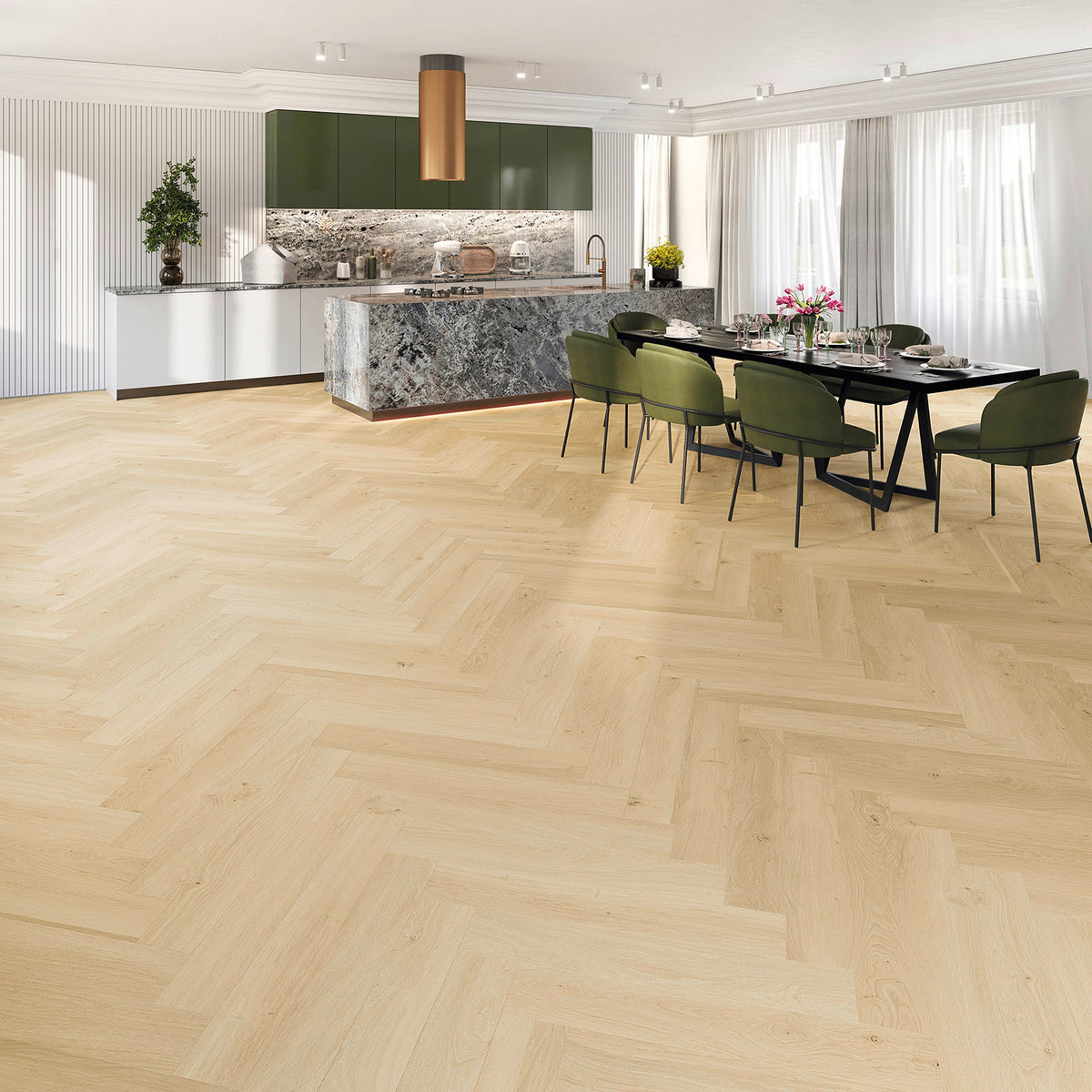 Selvana Eiche Nordic Fischgrät Klebevinyl – Raumbeispiel 2