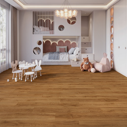 Alvora Eiche Cognac Klebevinyl – Raumbeispiel 1