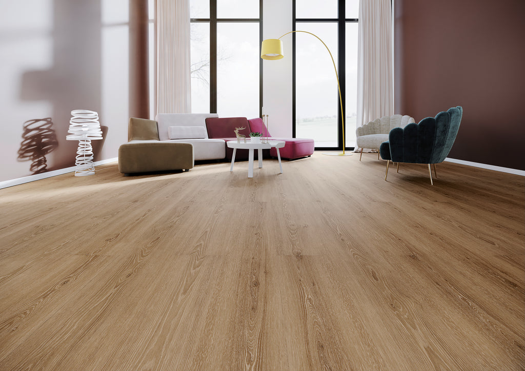 Dornova Eiche Perfekt Braun Klebevinyl – Raumbeispiel 2