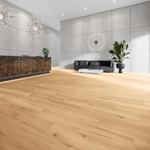 Aalborg Eiche Sand – Laminat 8mm | Raumbild 1 (Beispielbild, Farbe kann abweichen)
