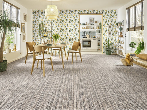 Altessa Teppich nach Maß | Farbe: Grau Mittel Meliert | Raumansicht (Beispielbild, Farbe kann abweichen)