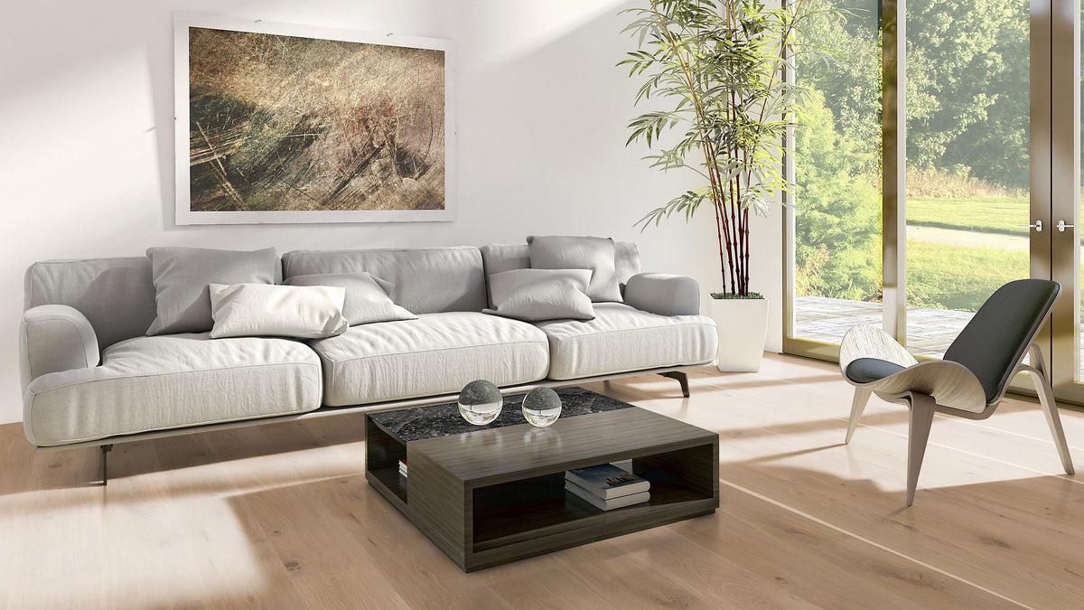 Arvento Eiche Creme Lebhaft geölt – Parkett-Landhausdiele 220 × 20,9 cm – Raumbeispiel 2