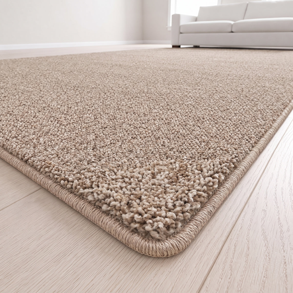 Aurelis Teppich nach Maß | Farbe: Sand (072) | Kettelecke (Beispielbild, Farbe kann abweichen)