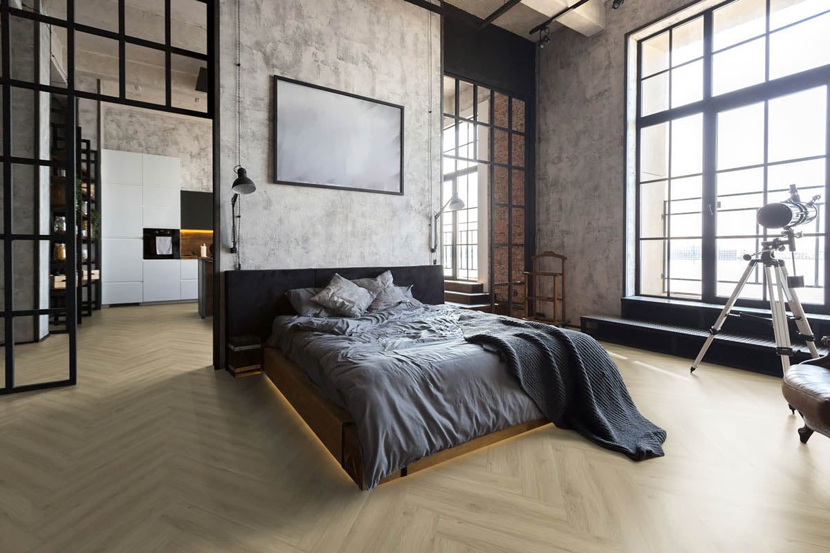 Dalzano Eiche Sand Klickvinyl – Raumbeispiel (Farbe kann abweichen)