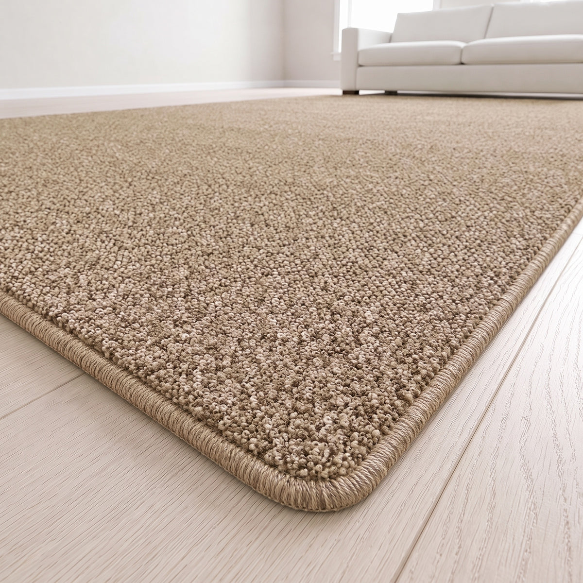 Esmera Teppich nach Maß | Farbe: Sand (070) | Kettelecke (Beispielbild, Farbe kann abweichen)