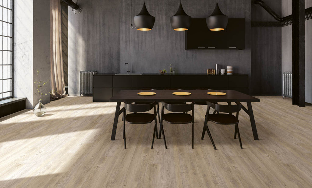 Ferondo Kiefer Grau Klickvinyl – Raumbeispiel (Farbe kann abweichen)
