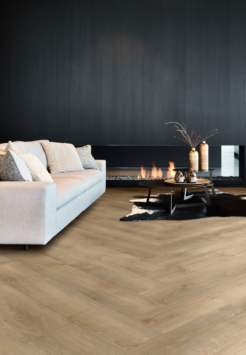 Jandello Eiche Sand Klebevinyl – Raumbeispiel (Farbe kann abweichen)