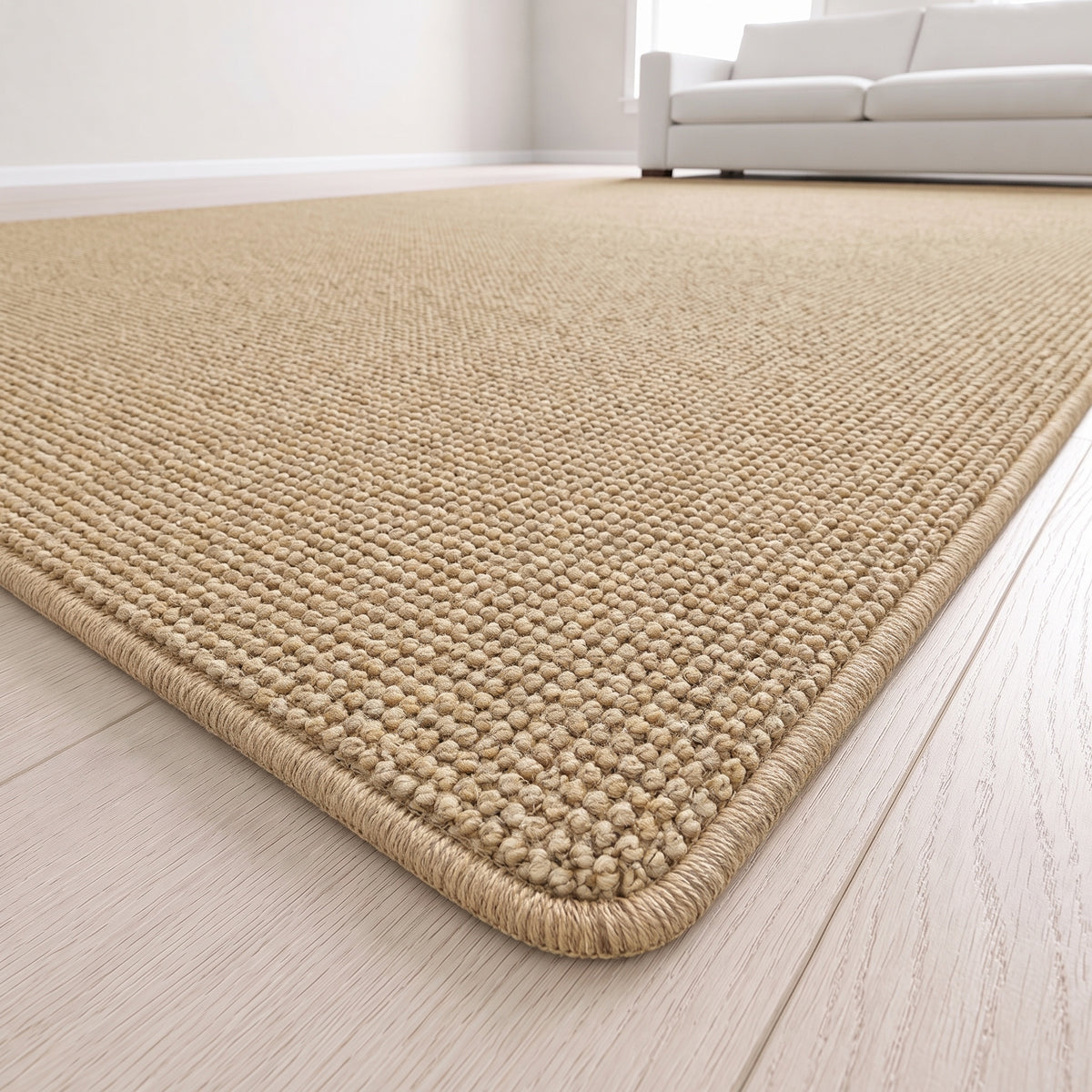 Juniva Teppich nach Maß | Farbe: Sand (064) | Kettelecke (Beispielbild, Farbe kann abweichen)