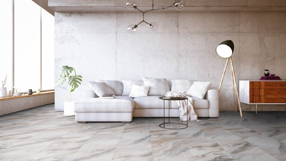 Kortiro Marmor Rosé Klebevinyl – Raumbeispiel (Farbe kann abweichen)