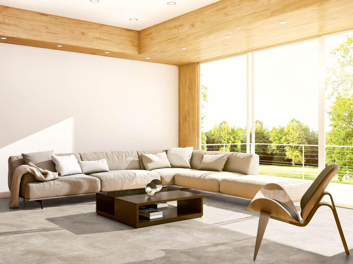 Kortiro Schiefer Beige Klebevinyl – Raumbeispiel (Farbe kann abweichen)