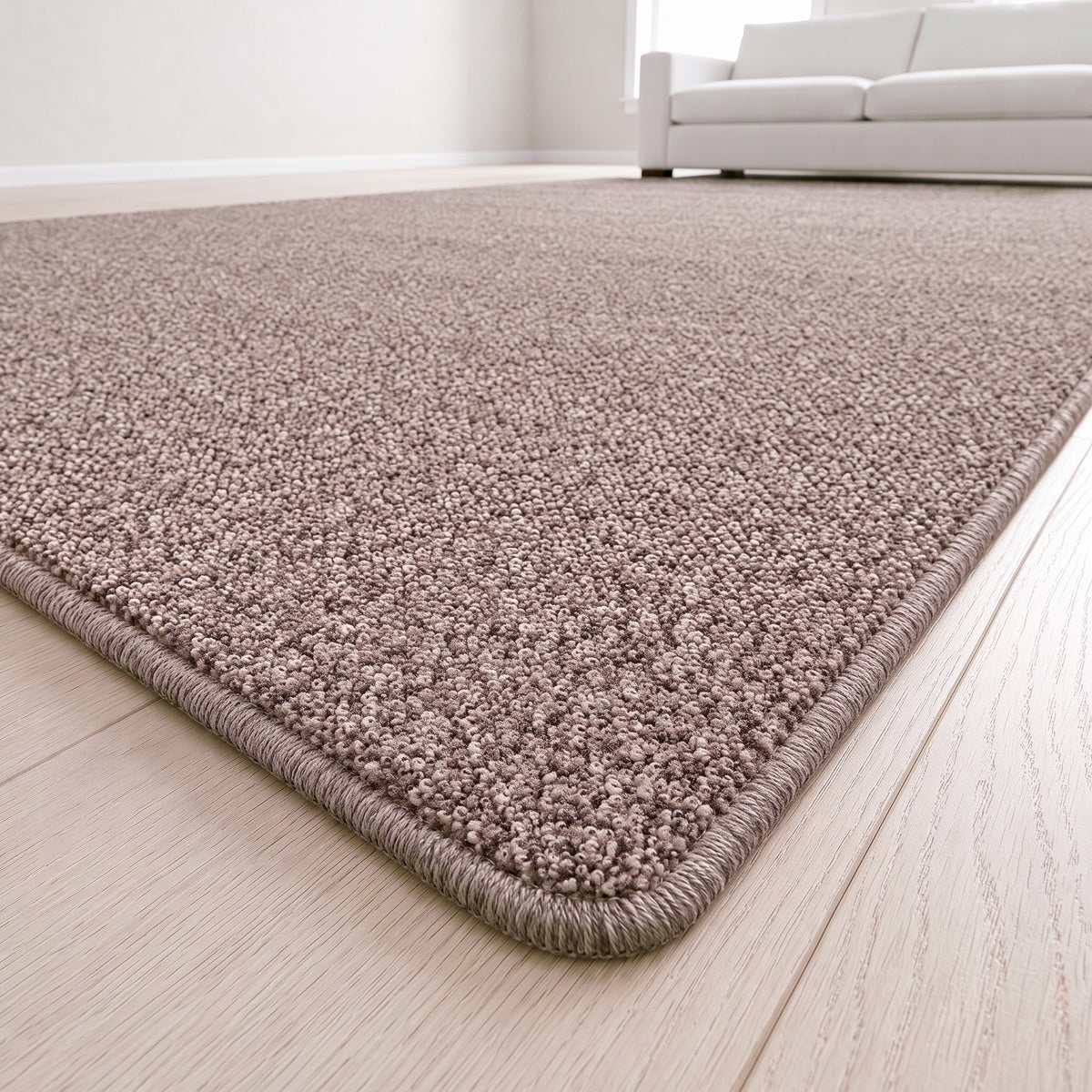 Mirello Teppich nach Maß | Farbe: Taupe (430) | Kettelecke (Beispielbild, Farbe kann abweichen)