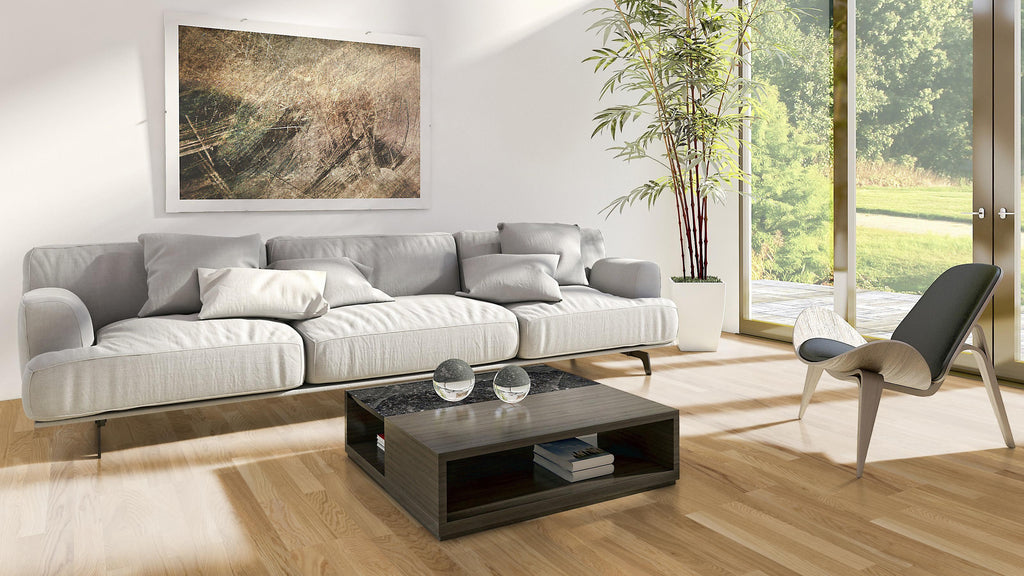 Navessa Eiche Rustikal lackiert – Parkett-Schiffsboden 220 × 21,5 cm – Raumbeispiel 2