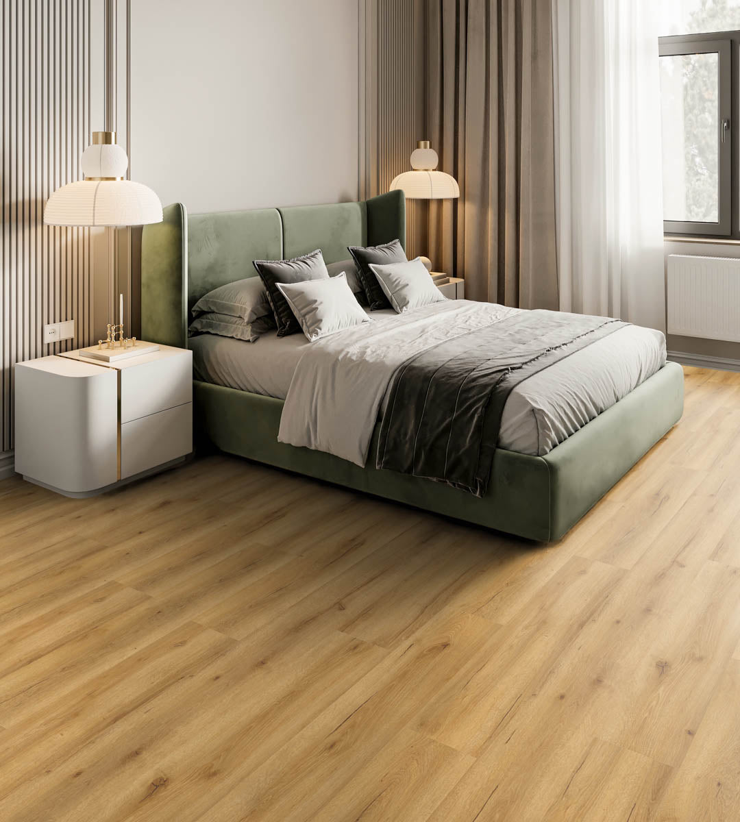 Ocalineso Eiche Honig Klickvinyl – Raumbeispiel (Farbe kann abweichen)